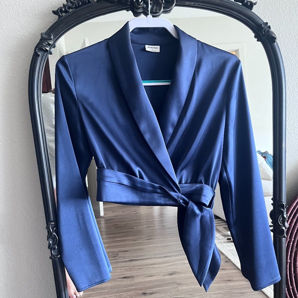 Babaton Davis Womens XS Satin Crop-Tie Blouse